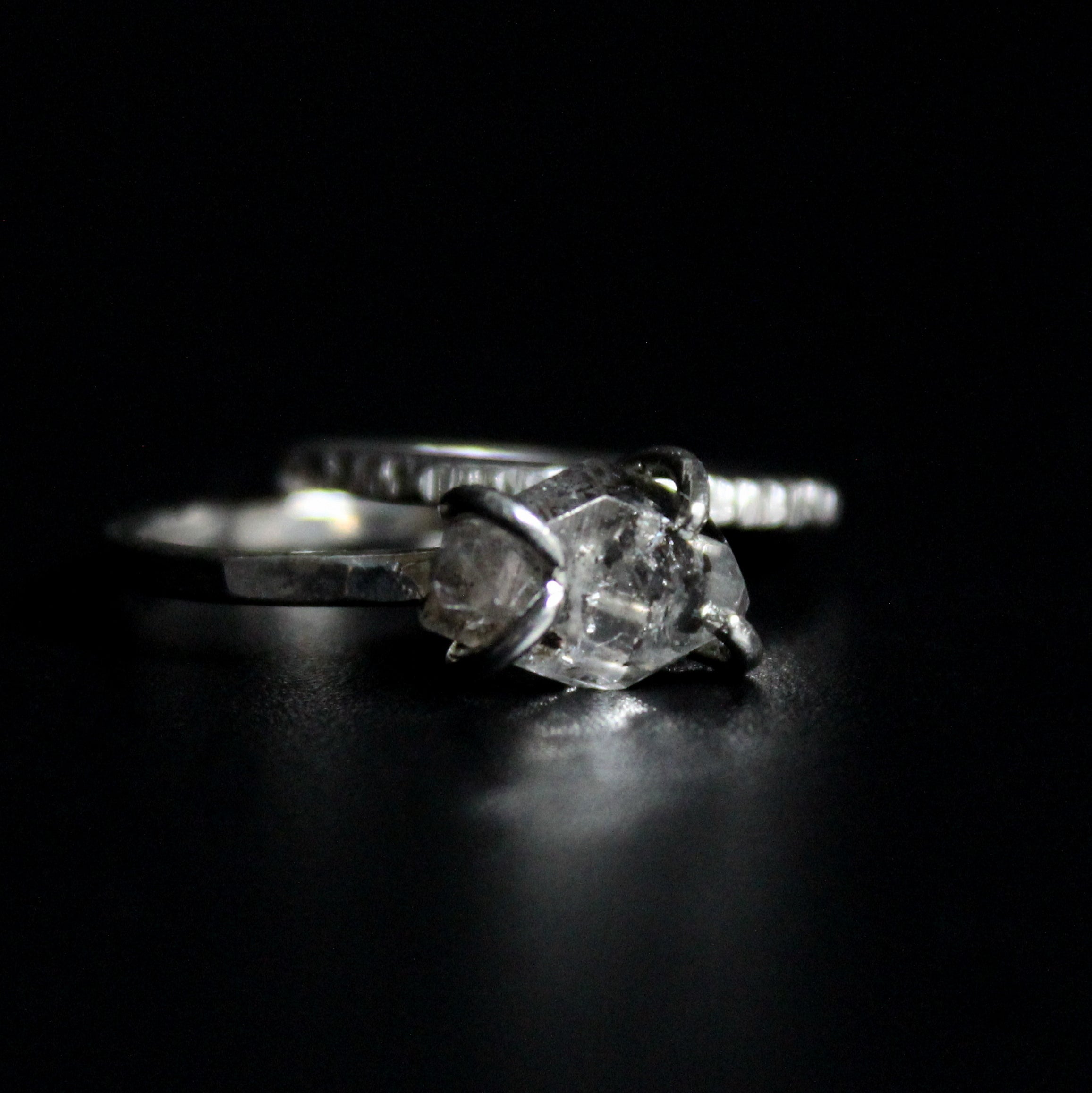 size 5- set of 2 raw salt and pepper herkimer diamond sterling