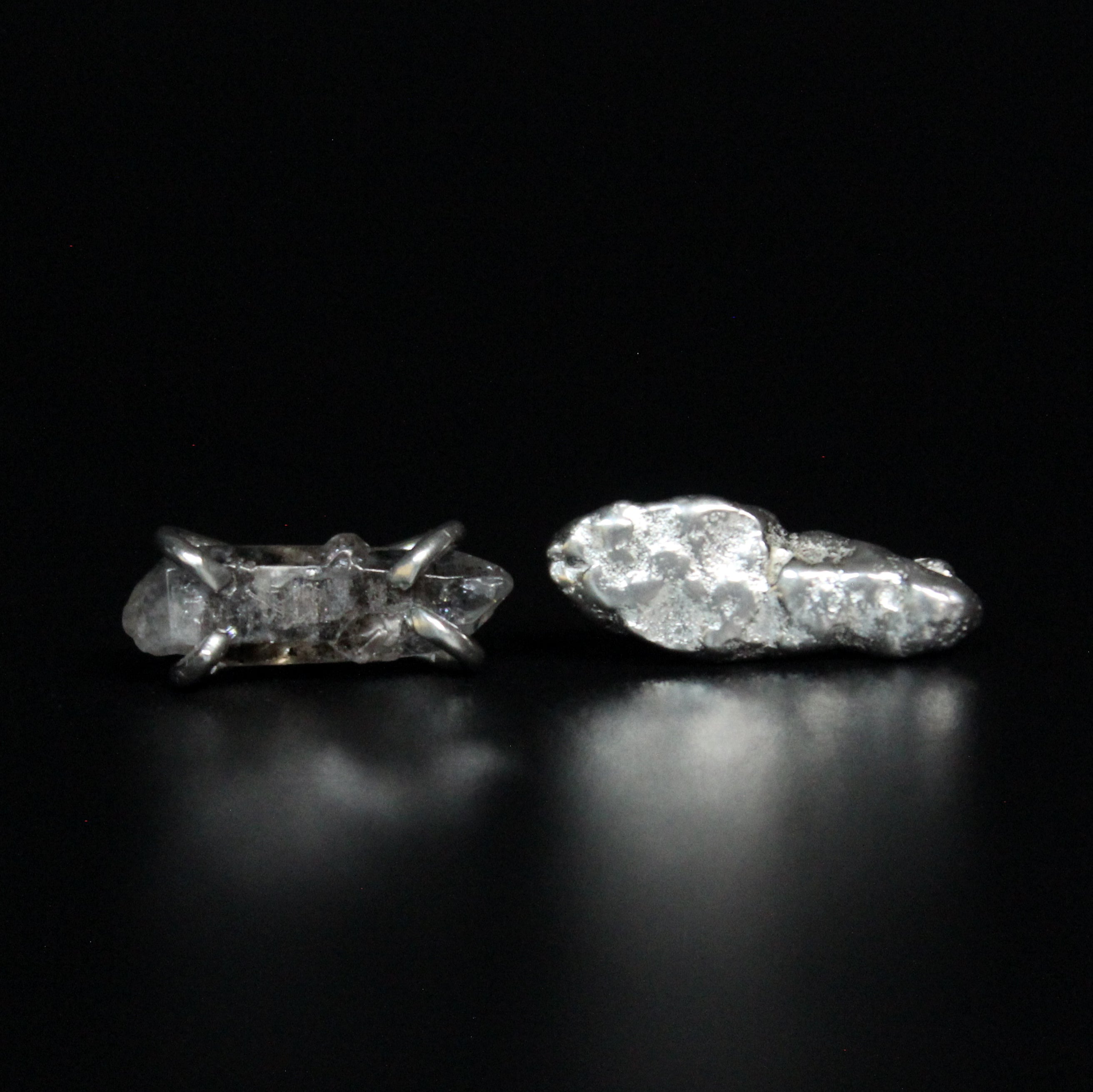 tiny raw salt and pepper herkimer diamond sterling silver stud 
