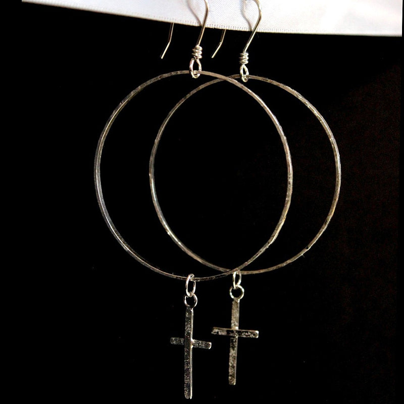 cross hoop dangle earrings