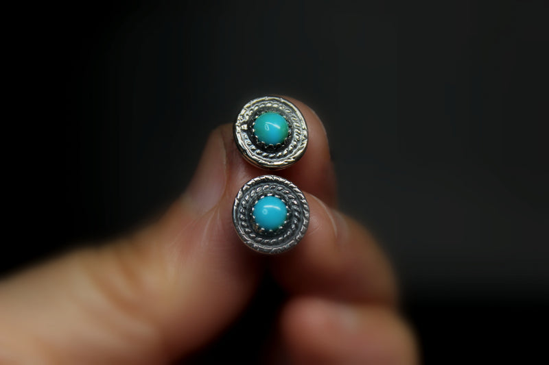 round sonoran gold turquoise stud post earrings #11