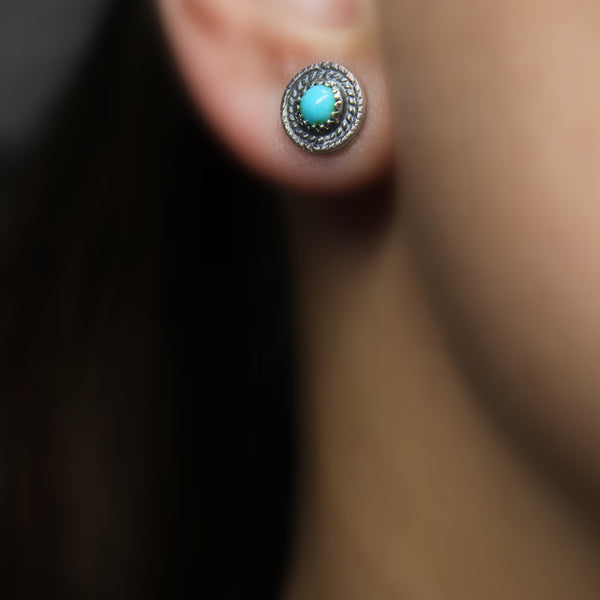 round sonoran gold turquoise stud post earrings #11