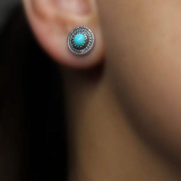 round sonoran gold turquoise stud post earrings #12