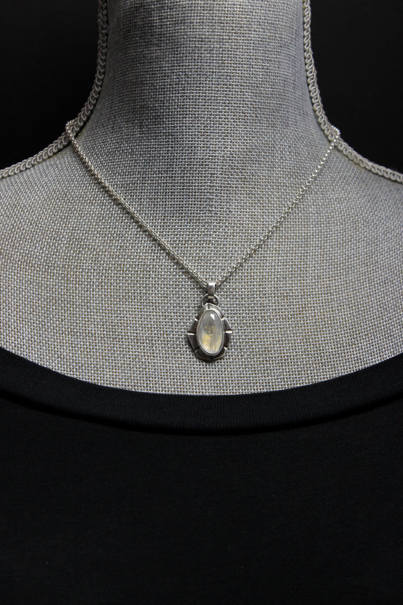 Geometric Rose Cut Rainbow Moonstone Sterling Silver Necklace | Gugma Jewelry