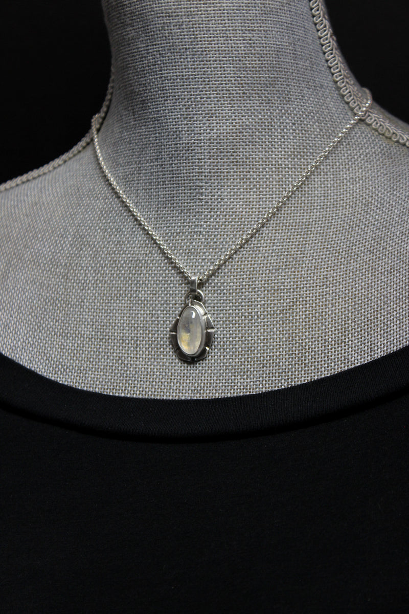 Geometric Rose Cut Rainbow Moonstone Sterling Silver Necklace | Gugma Jewelry