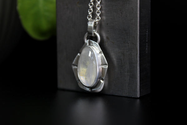 Geometric Rose Cut Rainbow Moonstone Sterling Silver Necklace | Gugma Jewelry