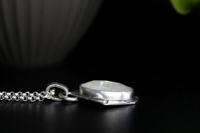 Geometric Rose Cut Rainbow Moonstone Sterling Silver Necklace | Gugma Jewelry