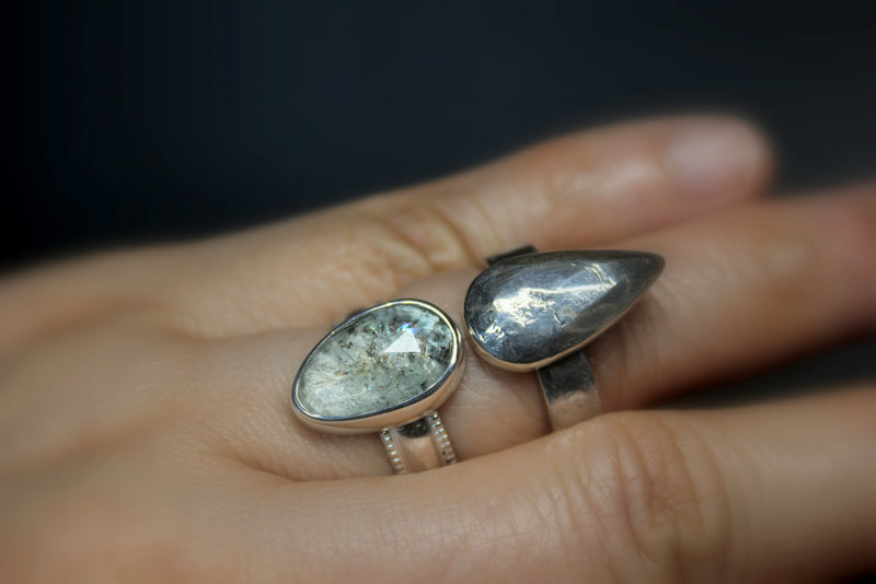 size 7.75 rose cut moss aquamarine sterling silver ring - gugma jewelry