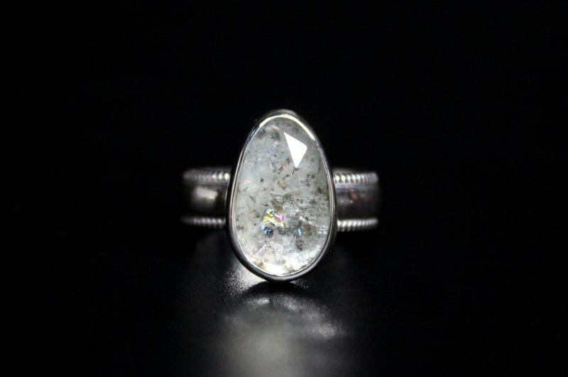 size 7.75 rose cut moss aquamarine sterling silver ring - gugma jewelry