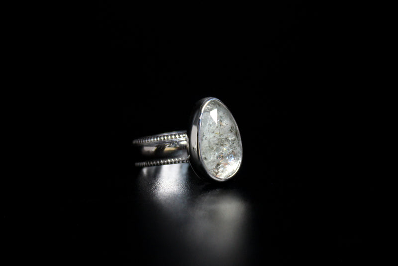size 7.75 rose cut moss aquamarine sterling silver ring - gugma jewelry