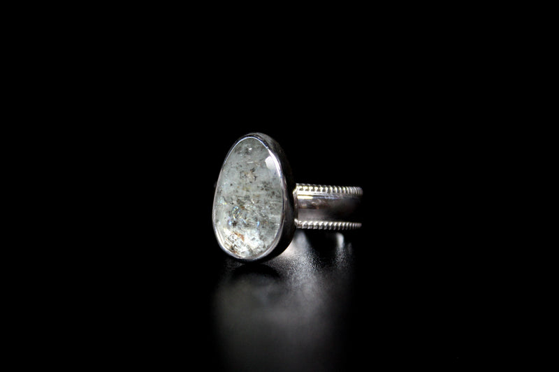 size 7.75 rose cut moss aquamarine sterling silver ring - gugma jewelry
