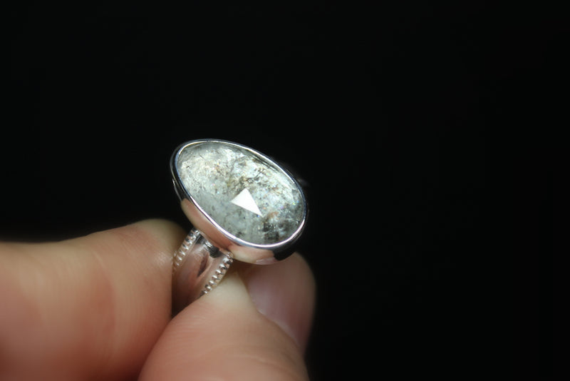 size 7.75 rose cut moss aquamarine sterling silver ring - gugma jewelry