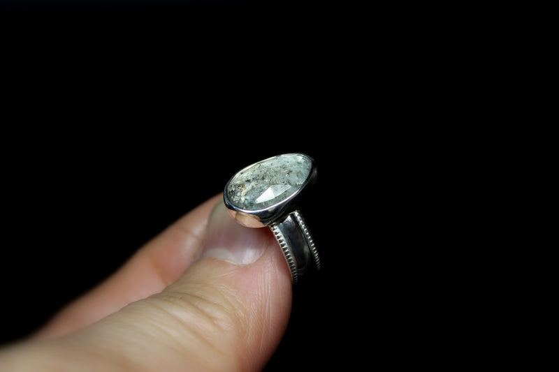 size 7.75 rose cut moss aquamarine sterling silver ring - gugma jewelry