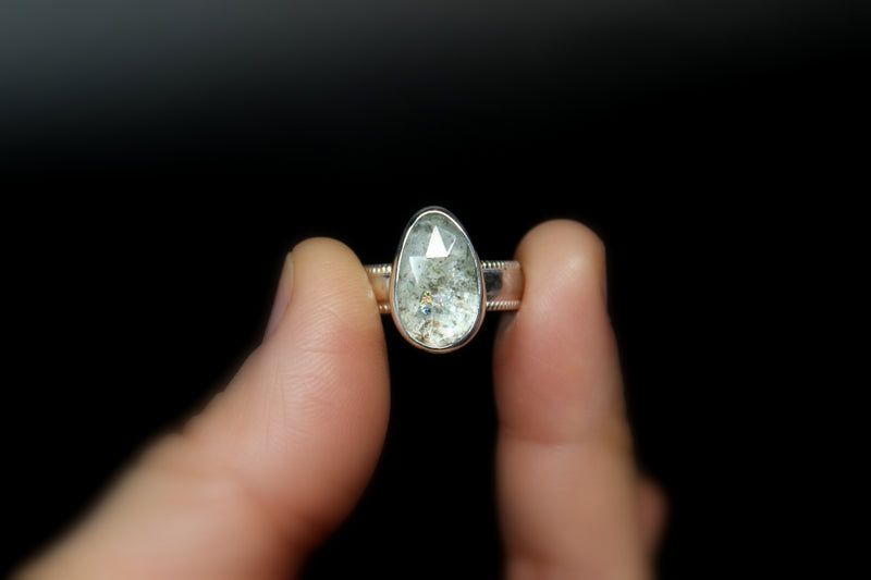 size 7.75 rose cut moss aquamarine sterling silver ring - gugma jewelry