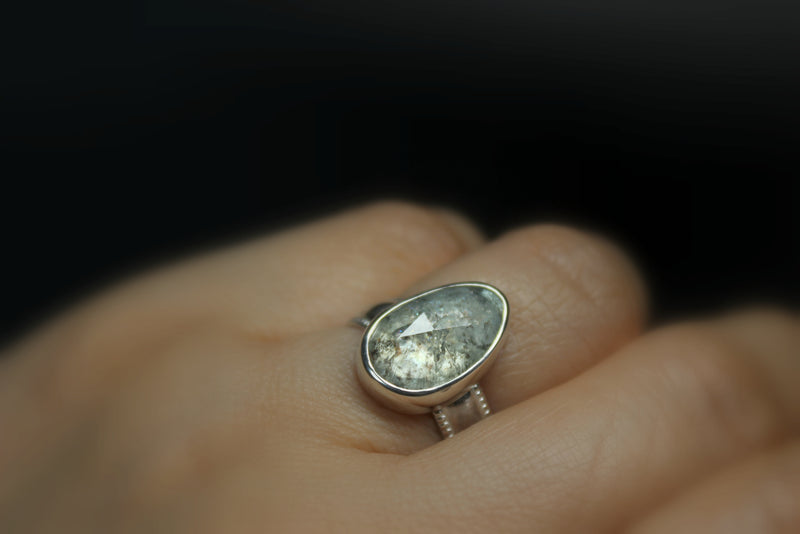 size 7.75 rose cut moss aquamarine sterling silver ring - gugma jewelry