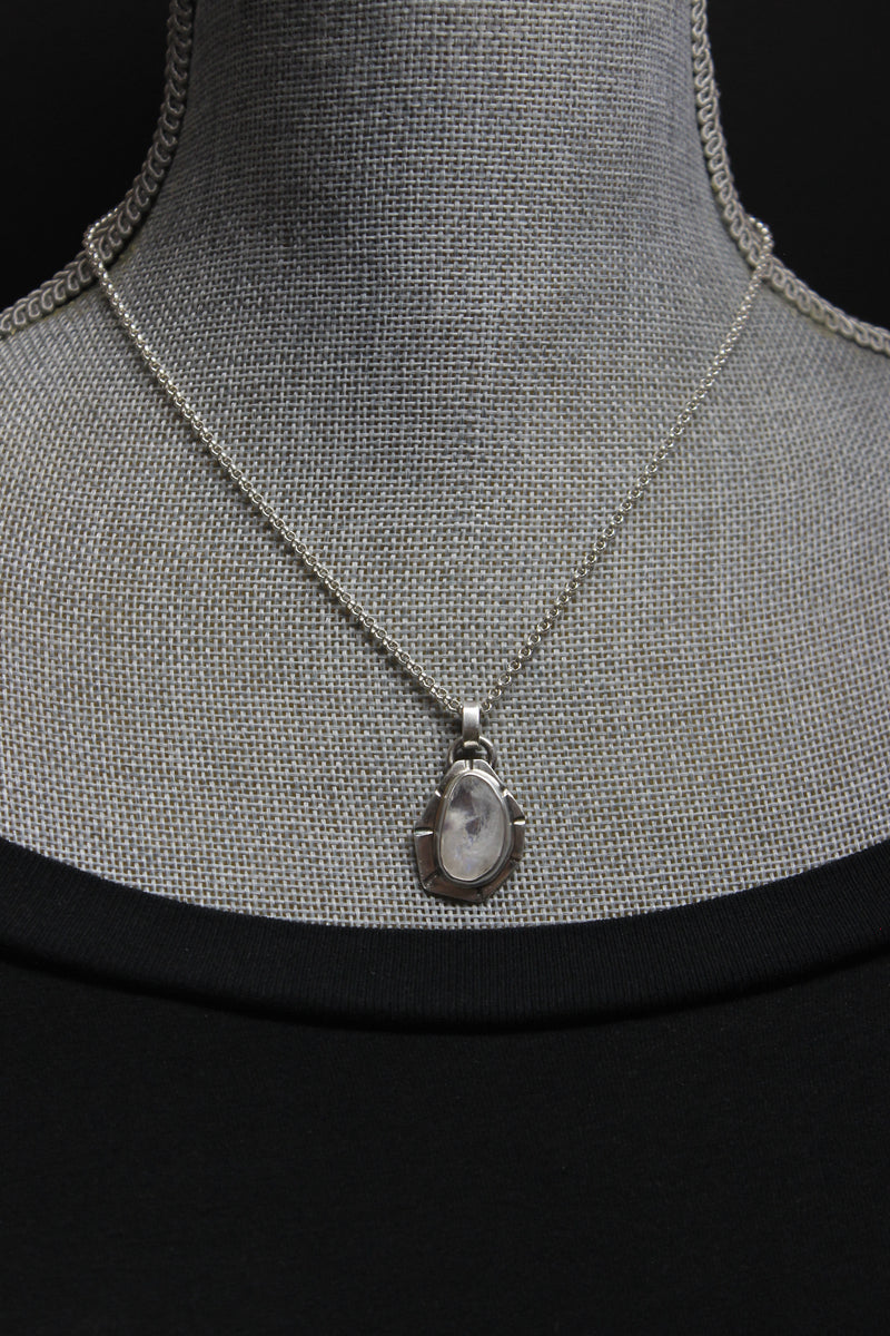 Geometric Rose Cut Rainbow Moonstone Sterling Silver Necklace | Gugma Jewelry