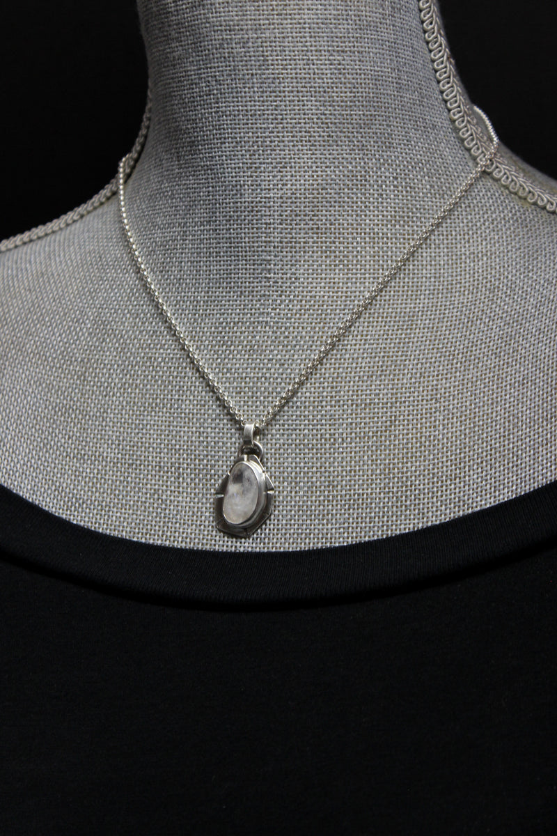 Geometric Rose Cut Rainbow Moonstone Sterling Silver Necklace | Gugma Jewelry