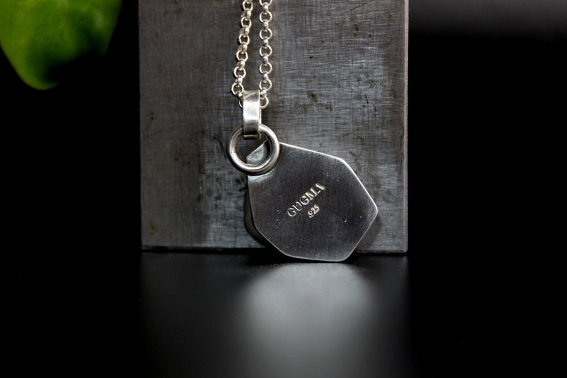 Geometric Rose Cut Rainbow Moonstone Sterling Silver Necklace | Gugma Jewelry