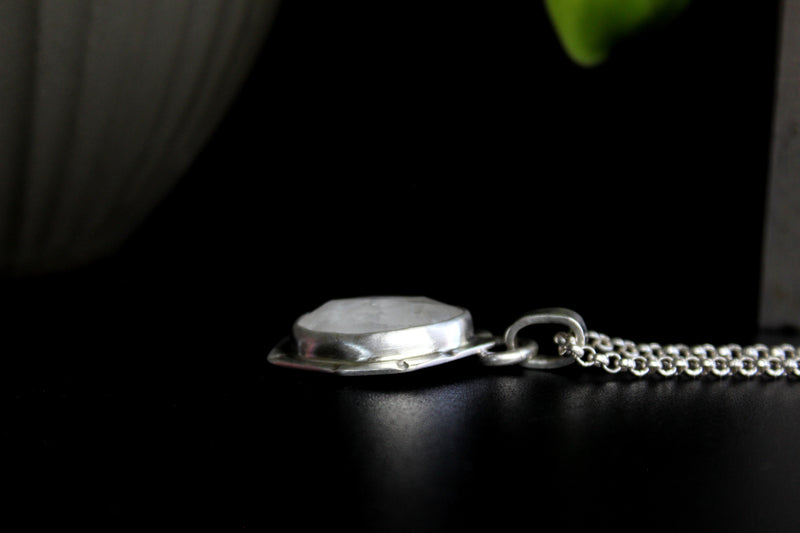 Geometric Rose Cut Rainbow Moonstone Sterling Silver Necklace | Gugma Jewelry