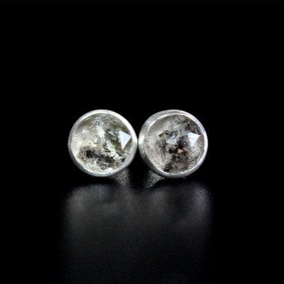 salt and pepper round herkimer diamonds sterling silver stud post earring #001