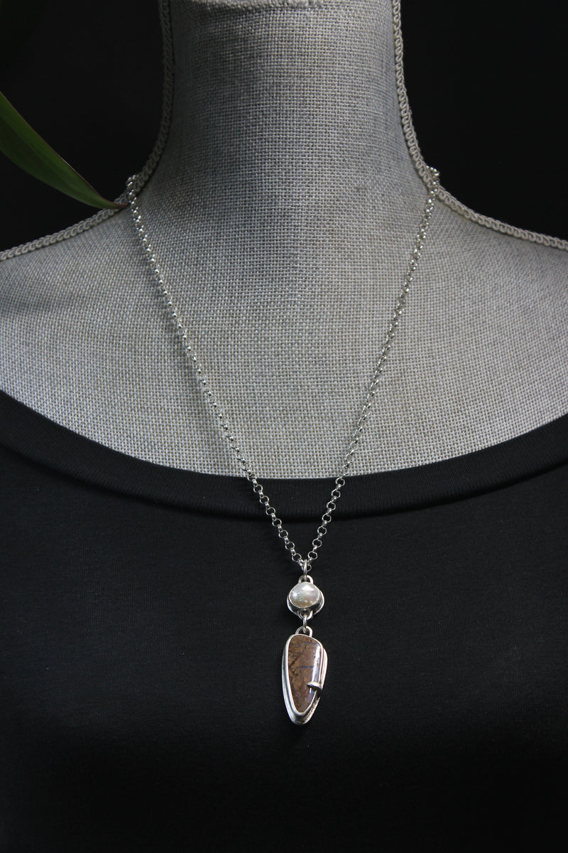 Baroque Freshwater Pearl x Koroit Bould Opal Sterling Silver Necklace | Gugma Jewelry