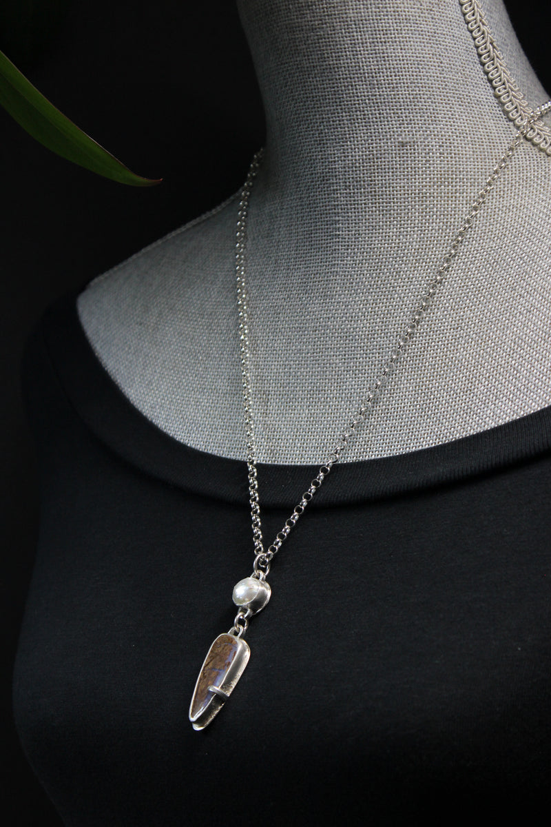 Baroque Freshwater Pearl x Koroit Bould Opal Sterling Silver Necklace | Gugma Jewelry