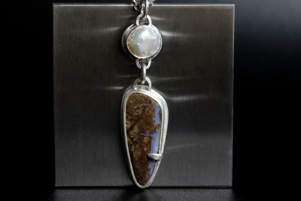 Baroque Freshwater Pearl x Koroit Bould Opal Sterling Silver Necklace | Gugma Jewelry