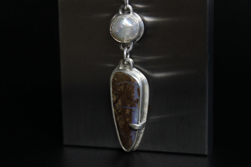 Baroque Freshwater Pearl x Koroit Bould Opal Sterling Silver Necklace | Gugma Jewelry