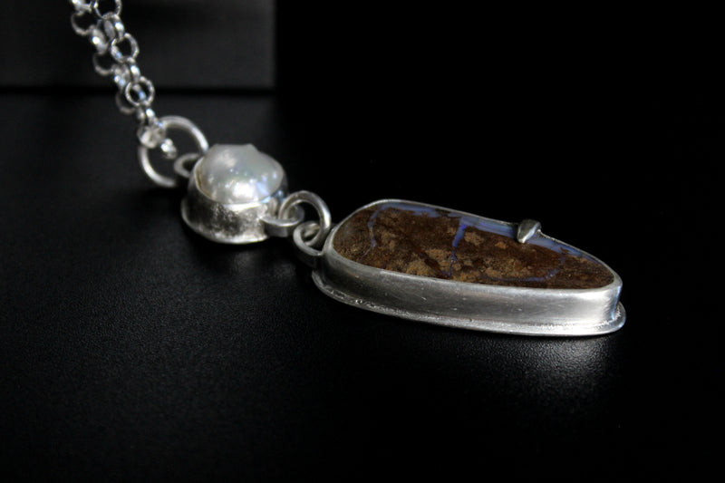 Baroque Freshwater Pearl x Koroit Bould Opal Sterling Silver Necklace | Gugma Jewelry