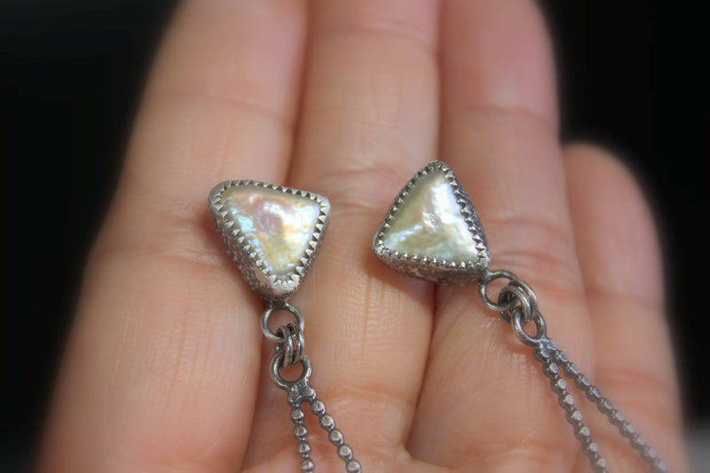 Asymmetrical Freshwater Sterling Silver Dangle Earrings | Gugma Jewelry
