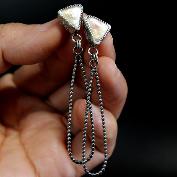 Asymmetrical Freshwater Sterling Silver Dangle Earrings | Gugma Jewelry