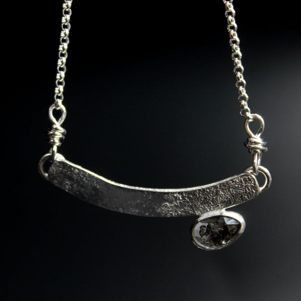 salt and pepper herkimer diamond crescent sterling silver necklace