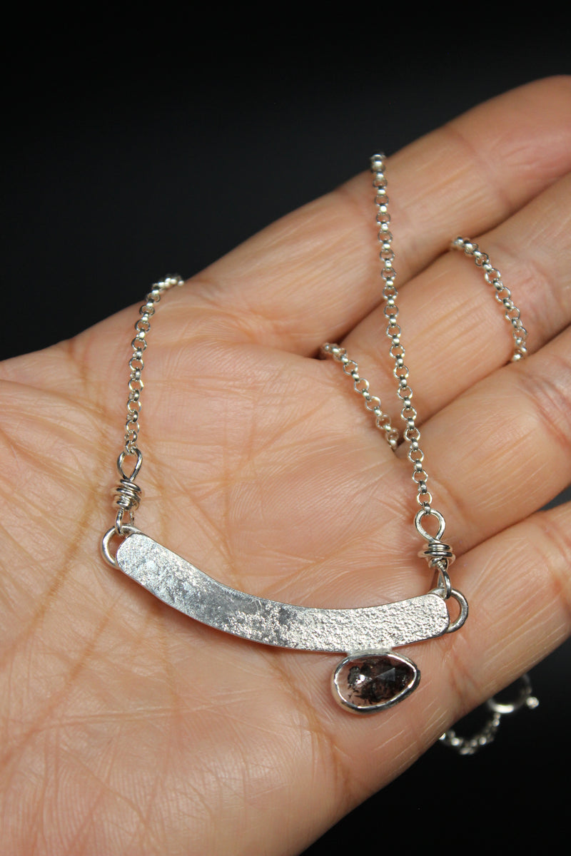 salt and pepper herkimer diamond crescent sterling silver necklace