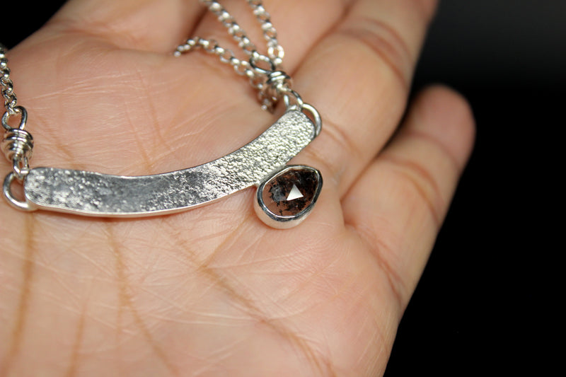 salt and pepper herkimer diamond crescent sterling silver necklace