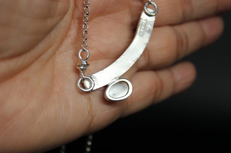 salt and pepper herkimer diamond crescent sterling silver necklace