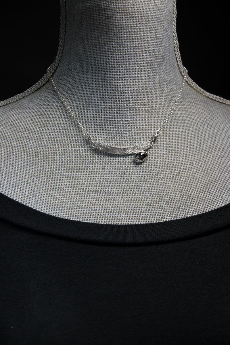 salt and pepper herkimer diamond crescent sterling silver necklace