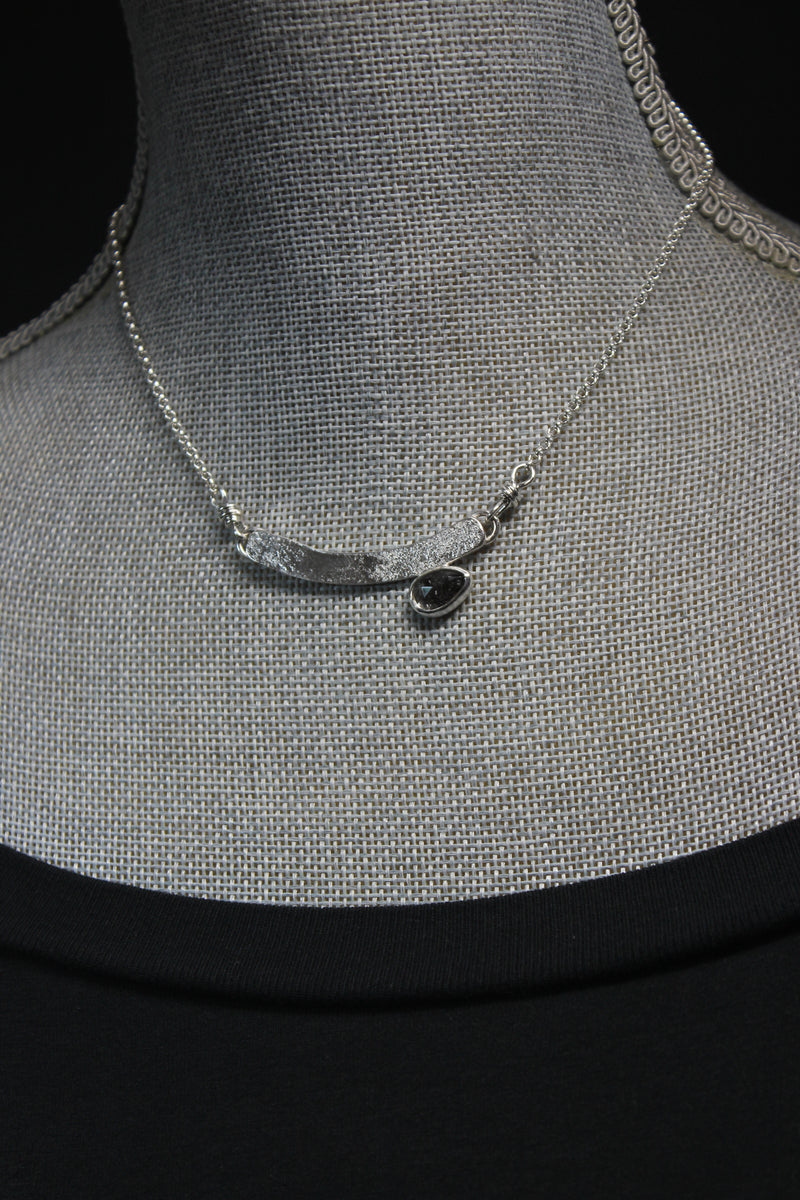 salt and pepper herkimer diamond crescent sterling silver necklace