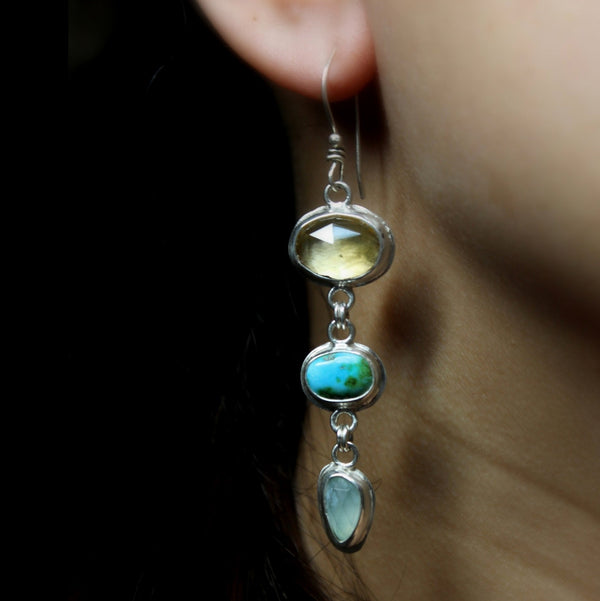 citrine + chalcedony + sonoran gold turquoise dangle earrings