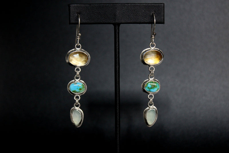 citrine + chalcedony + sonoran gold turquoise dangle earrings