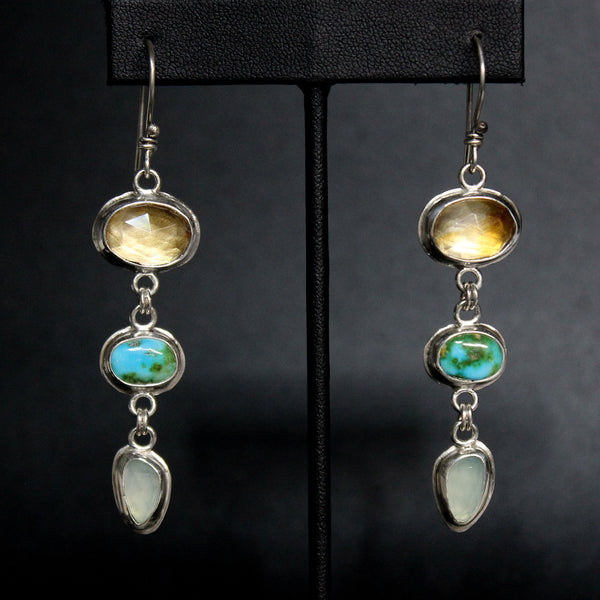 citrine + chalcedony + sonoran gold turquoise dangle earrings