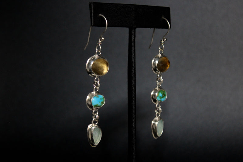 citrine + chalcedony + sonoran gold turquoise dangle earrings