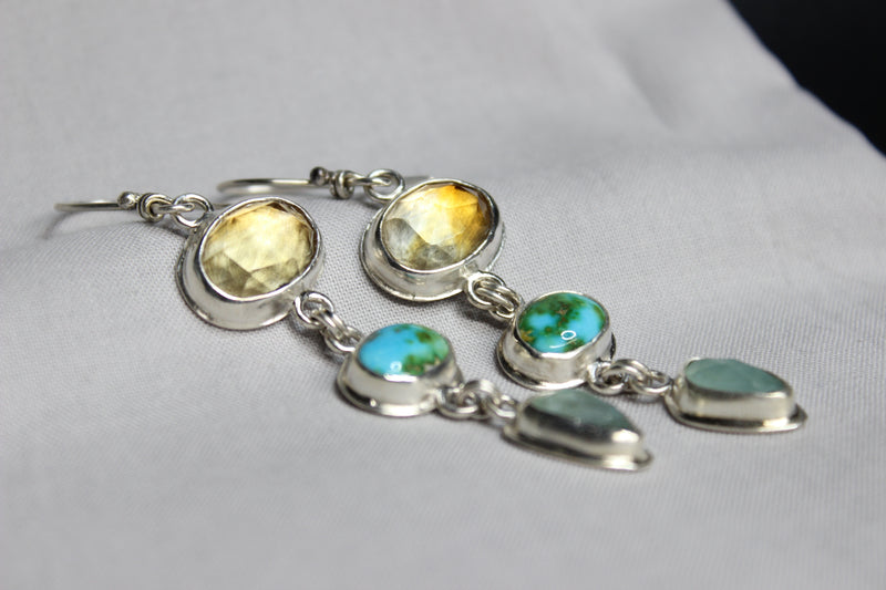 citrine + chalcedony + sonoran gold turquoise dangle earrings
