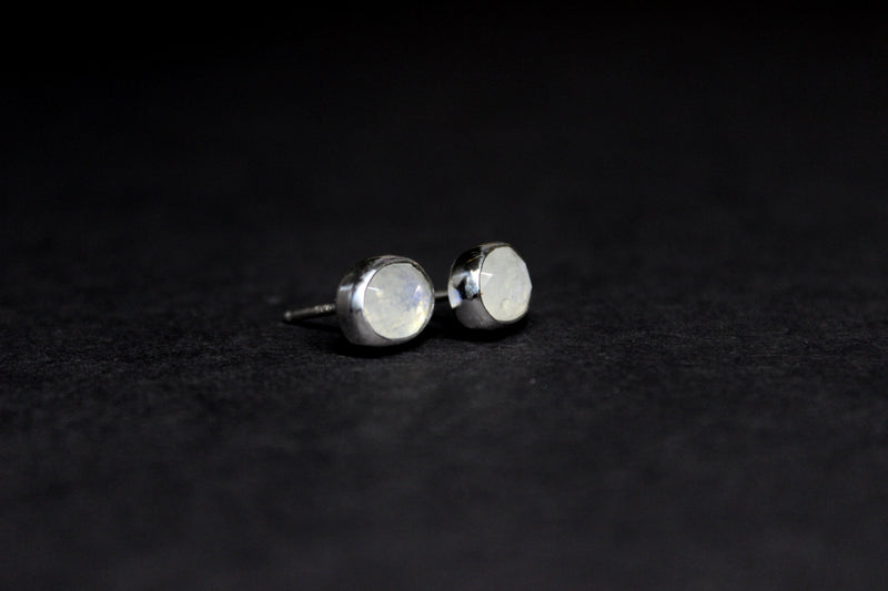 Rose Cut Rainbow Moonstone Sterling Silver Stud Post Earrings | Gugma Jewelry