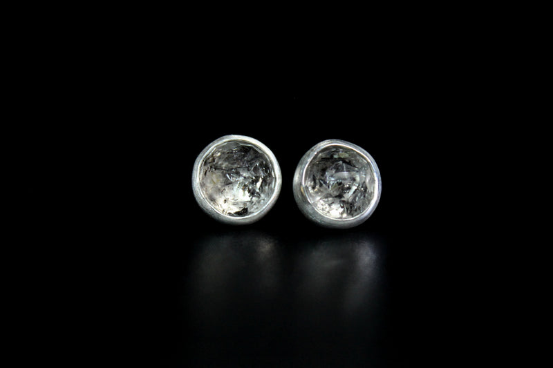 salt and pepper round herkimer diamonds sterling silver stud post earring #002