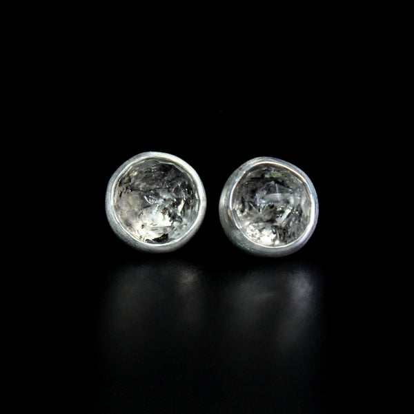 salt and pepper round herkimer diamonds sterling silver stud post earring #002