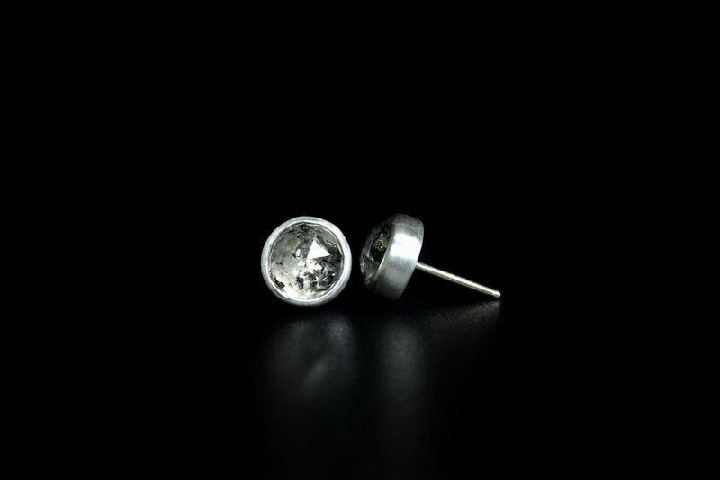 salt and pepper round herkimer diamonds sterling silver stud post earring #002