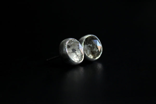 salt and pepper round herkimer diamonds sterling silver stud post earring #003