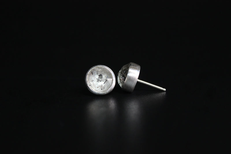 salt and pepper round herkimer diamonds sterling silver stud post earring #003