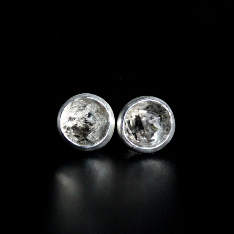 salt and pepper round herkimer diamonds sterling silver stud post earring #005