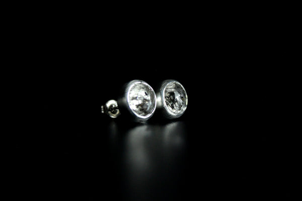 salt and pepper round herkimer diamonds sterling silver stud post earring #005