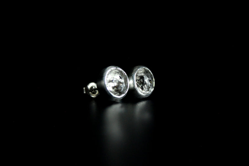 salt and pepper round herkimer diamonds sterling silver stud post earring #005